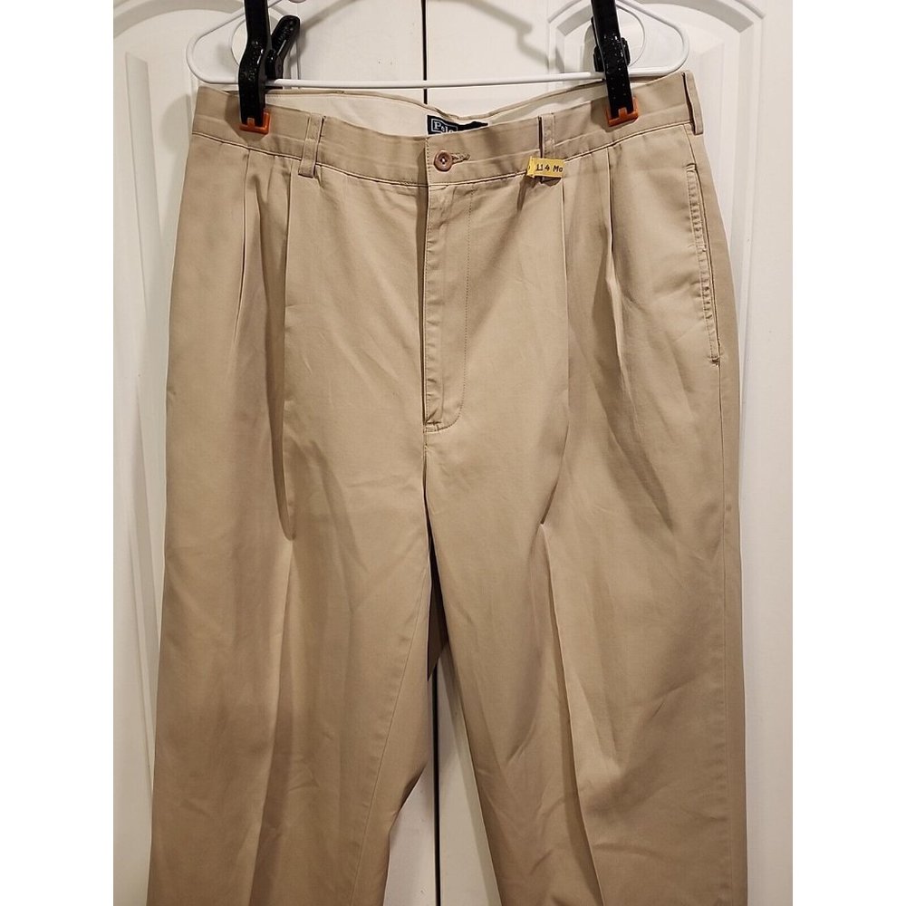 MEN'S 35x30 TAN POLO RALPH LAUREN HAMMOND 100% COTTON CHINO PANTS PLEATED PREPPY